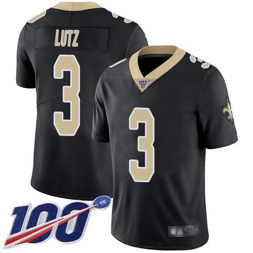 Men New Orleans Saints Limited Black Wil Lutz Home Jersey NFL Football #3 100th Season Vapor Untouchable Jersey